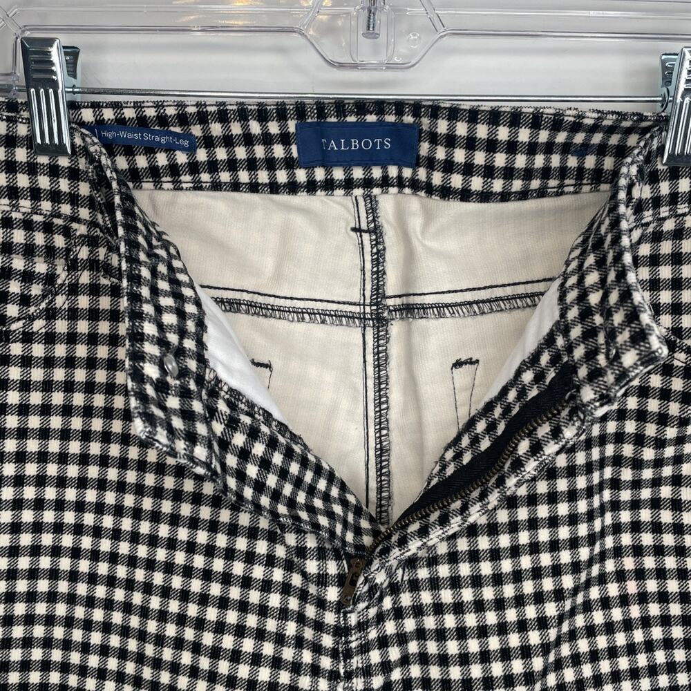 Talbots Women's High-Waist Straight-Leg Corduroy Pants Sz 16P Blk & Cream Plaid - Picture 8 of 12